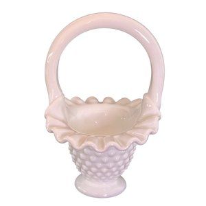Fenton Milk Glass Bride Flower Basket Hobnail Ruffle Vintage 50's 5.5" x 4.5"